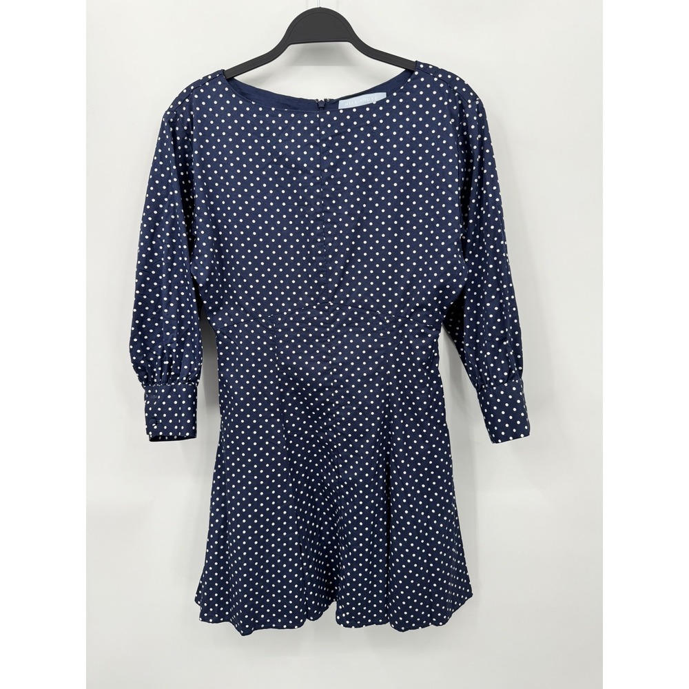 Hill House Mini Dress Women S Navy Polka Dot 3/4 Sleeve Cotton Fit & Flare